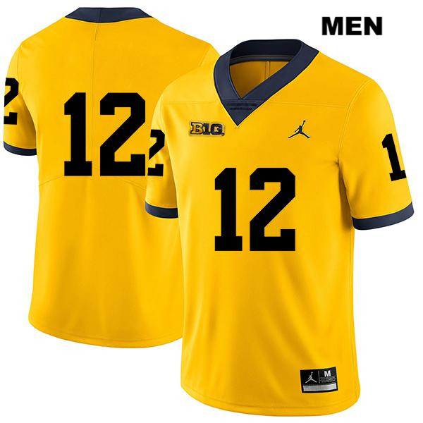 Men's NCAA Michigan Wolverines Josh Ross #12 No Name Yellow Jordan Brand Authentic Stitched Legend Football College Jersey YR25J48KW